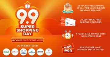 Shopee Brings You 24- Hours Free Shipping For As Low As 199 Pesos on Shopee 9.9 Super Shopping Day!