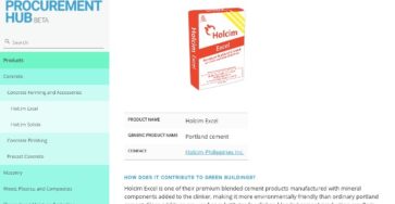 Holcim products listed on procurement website for green builders