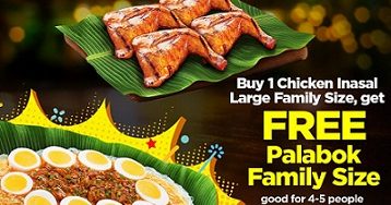 Enjoy free Family Size Palabok for every takeout/delivery of Chicken Inasal Family Size Large meal