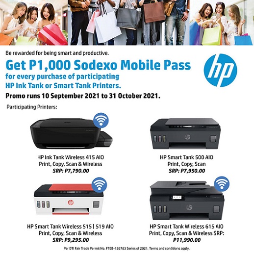 Get Sodexo Mobile passes worth P1,000 for every HP Ink Tank or Smart printer purchase until October 31