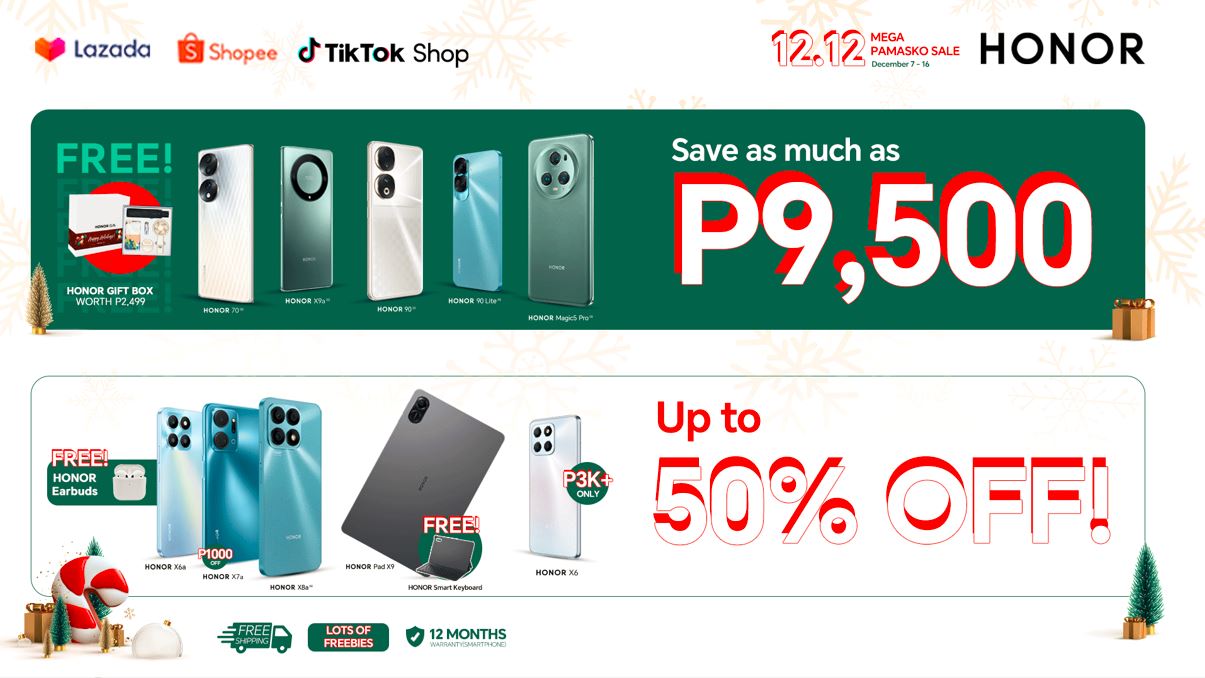 Shop ‘til you drop this HONOR 12.12 Mega Pamasko Sale and Save up to Php 9,500!