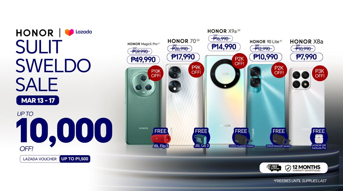 Up to Php 10,000 worth of discounts on your favorite HONOR devices this Lazada Sulit Sweldo Sale!