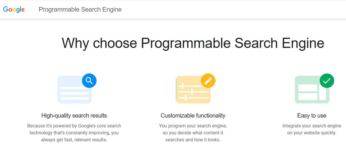 Google Programmable Search Engine using the Control Panel